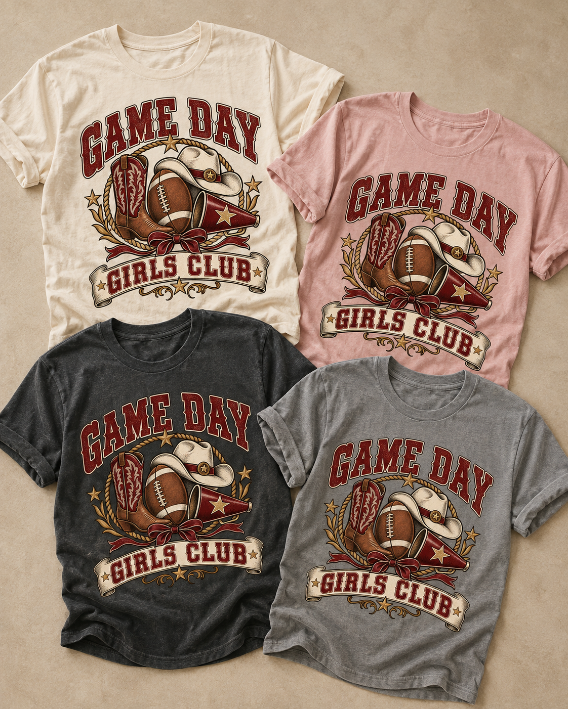 Game Day Girls Club football T-shirt featured color examples
