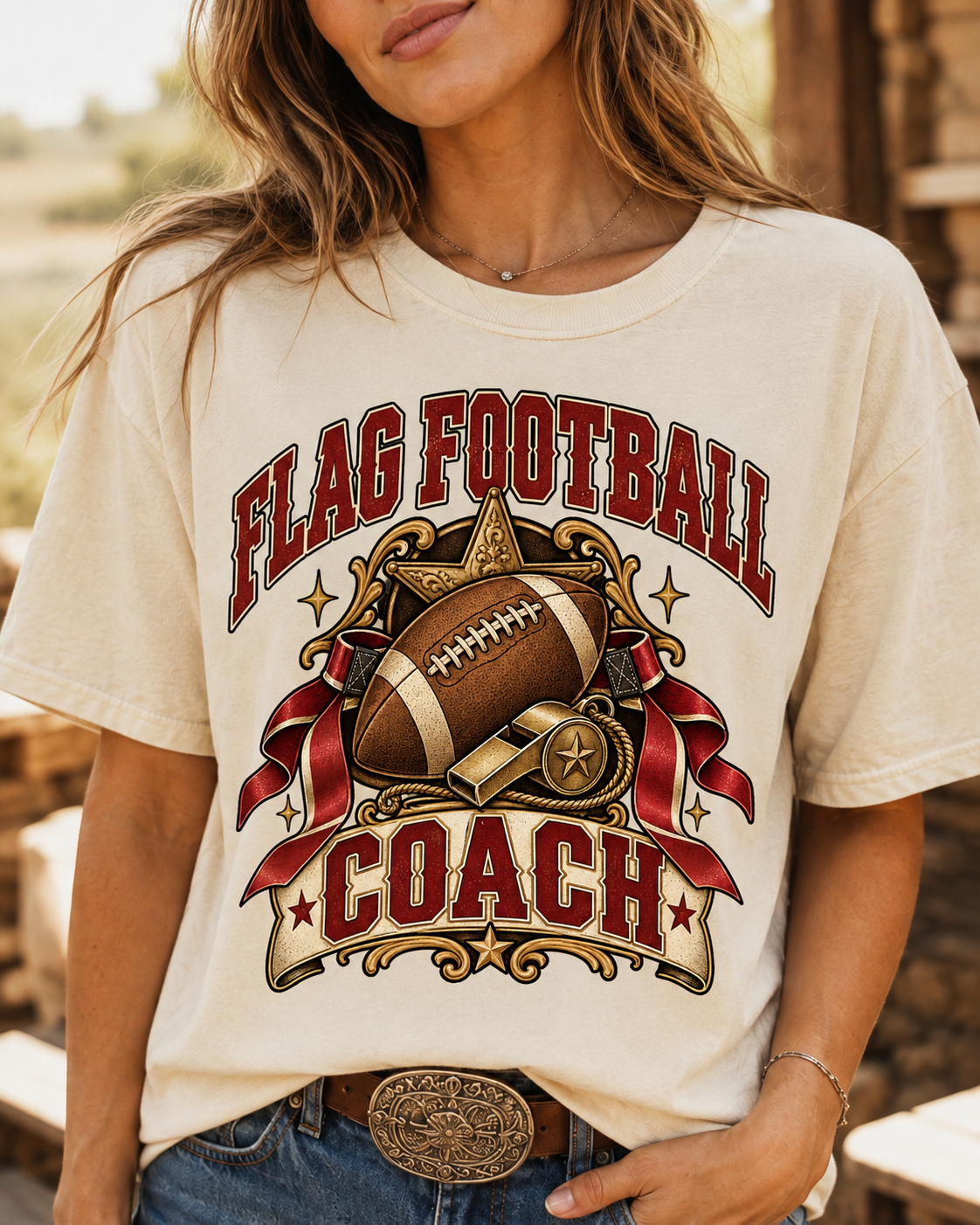 Flag Football Coach T-shirt graphic close-up