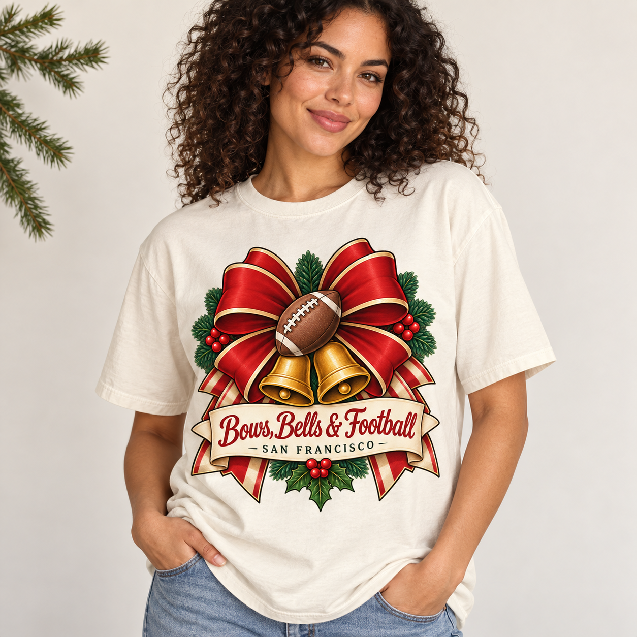 Bows Bells & Football San Francisco Comfort Colors 1717 T-shirt mockup 1