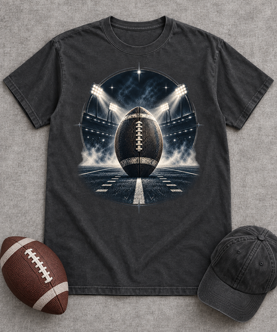 Dark Stadium Football Comfort Colors flat lay