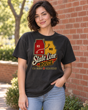 State Line Route Kansas Missouri football Premium T Shirt hero model