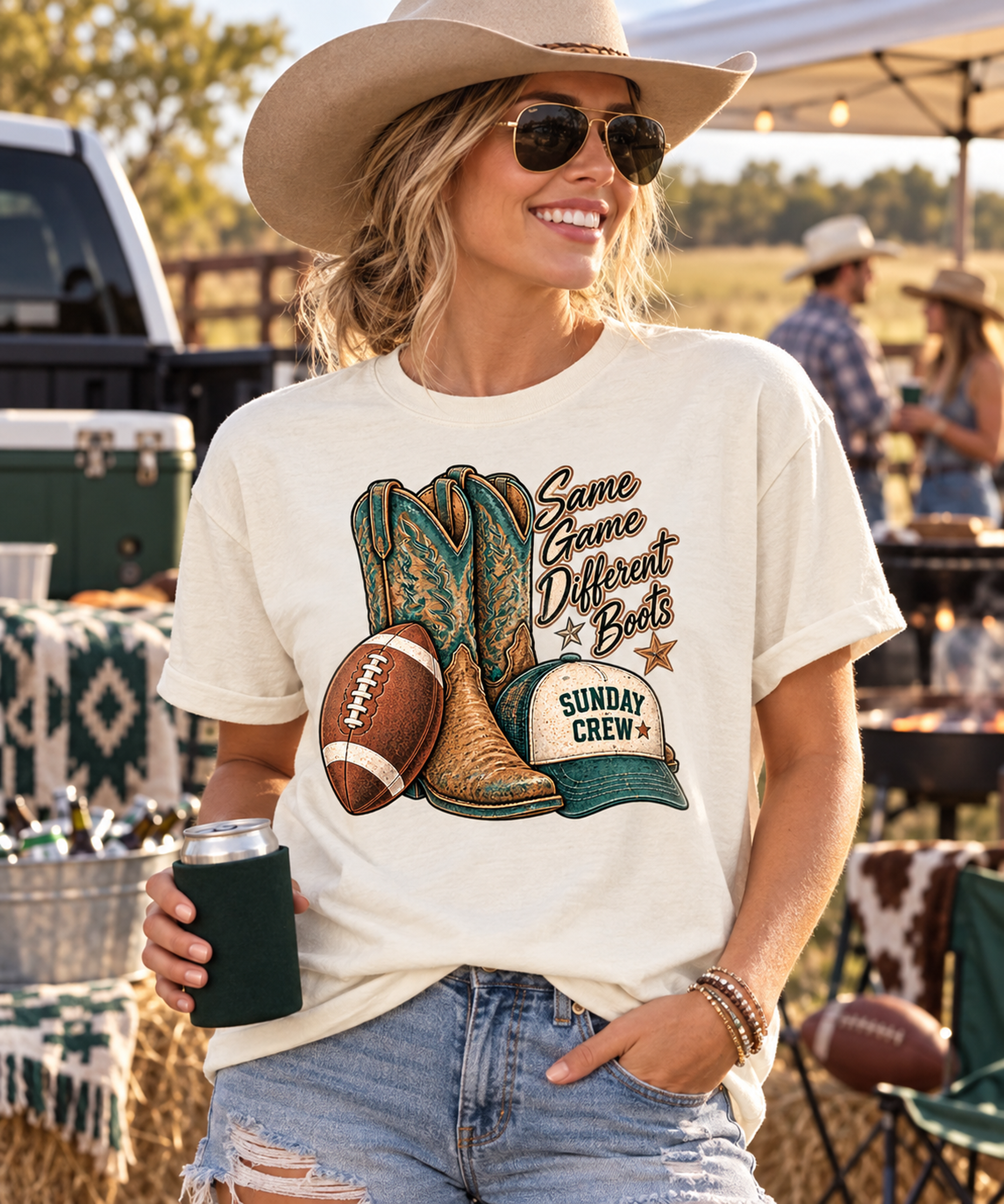 Same Game Different Boots football T-shirt hero mockup