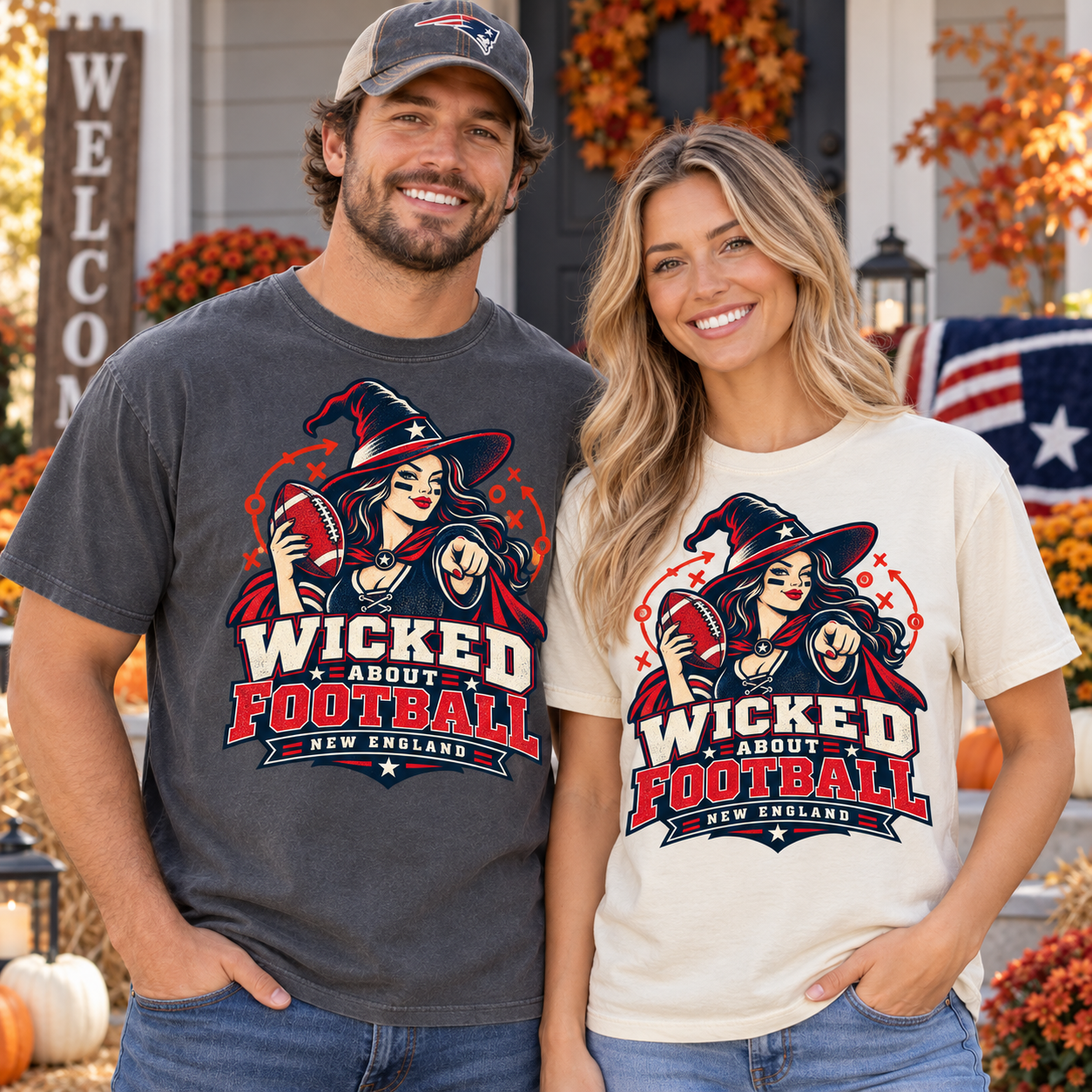 Wicked Good Football New England Halloween football Comfort Colors 1717 couple lifestyle mockup