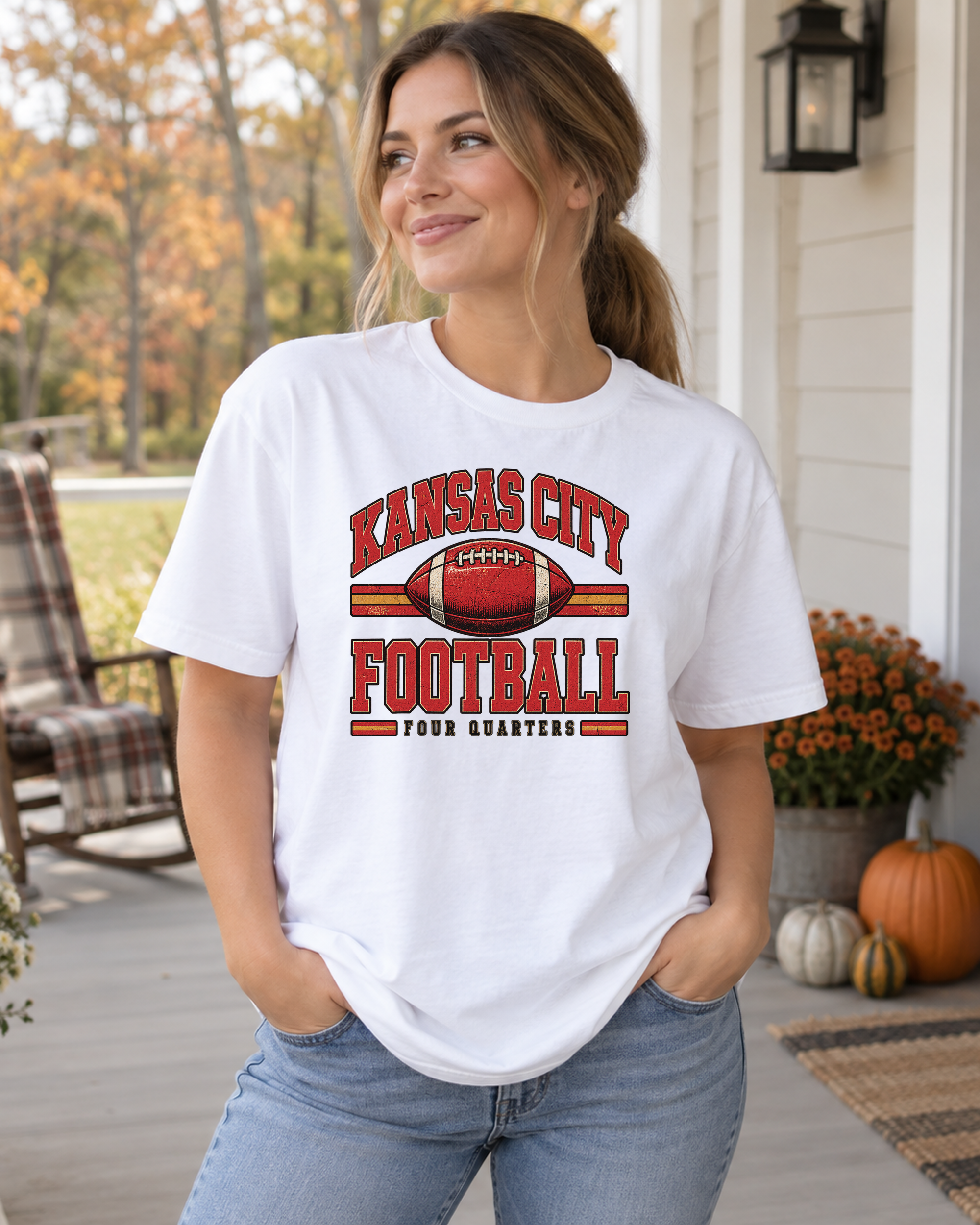 Kansas City Football Retro Varsity Premium T Shirt hero model