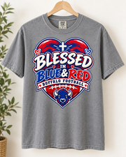 Blessed Blue and Red Buffalo football faith Comfort Colors 1717 T-shirt mockup 4