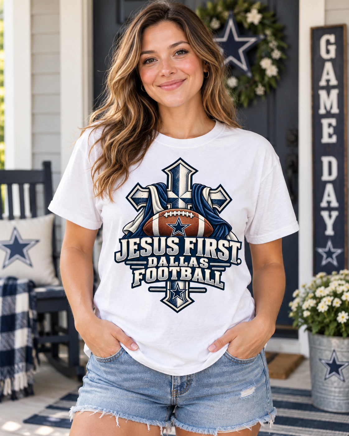 Jesus First Dallas Football Comfort Colors faith shirt mockup