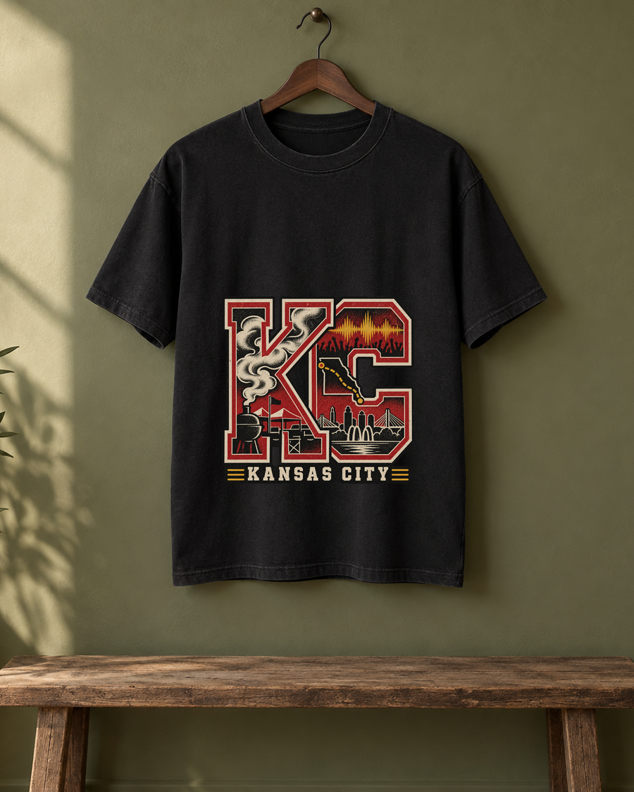 KC Kansas City Collage Premium T Shirt hanger view
