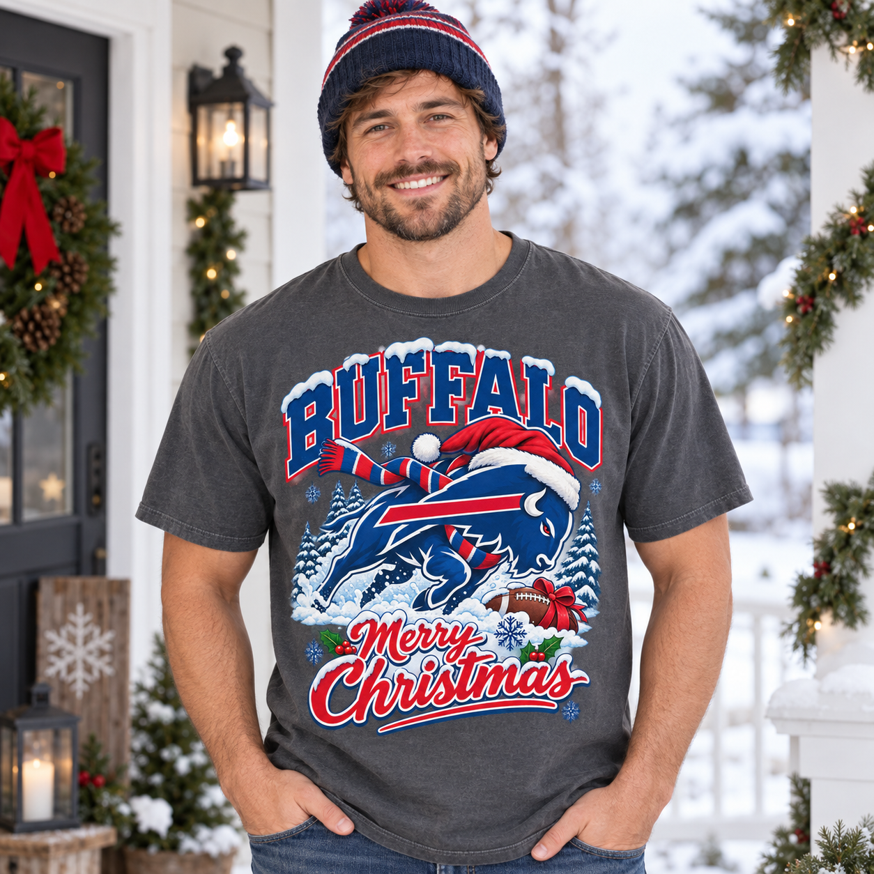 Buffalo winter football Christmas Comfort Colors 1717 T-shirt mockup 2