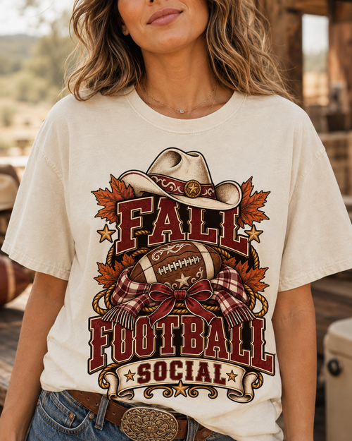 Fall Football Social game day T-shirt graphic close-up