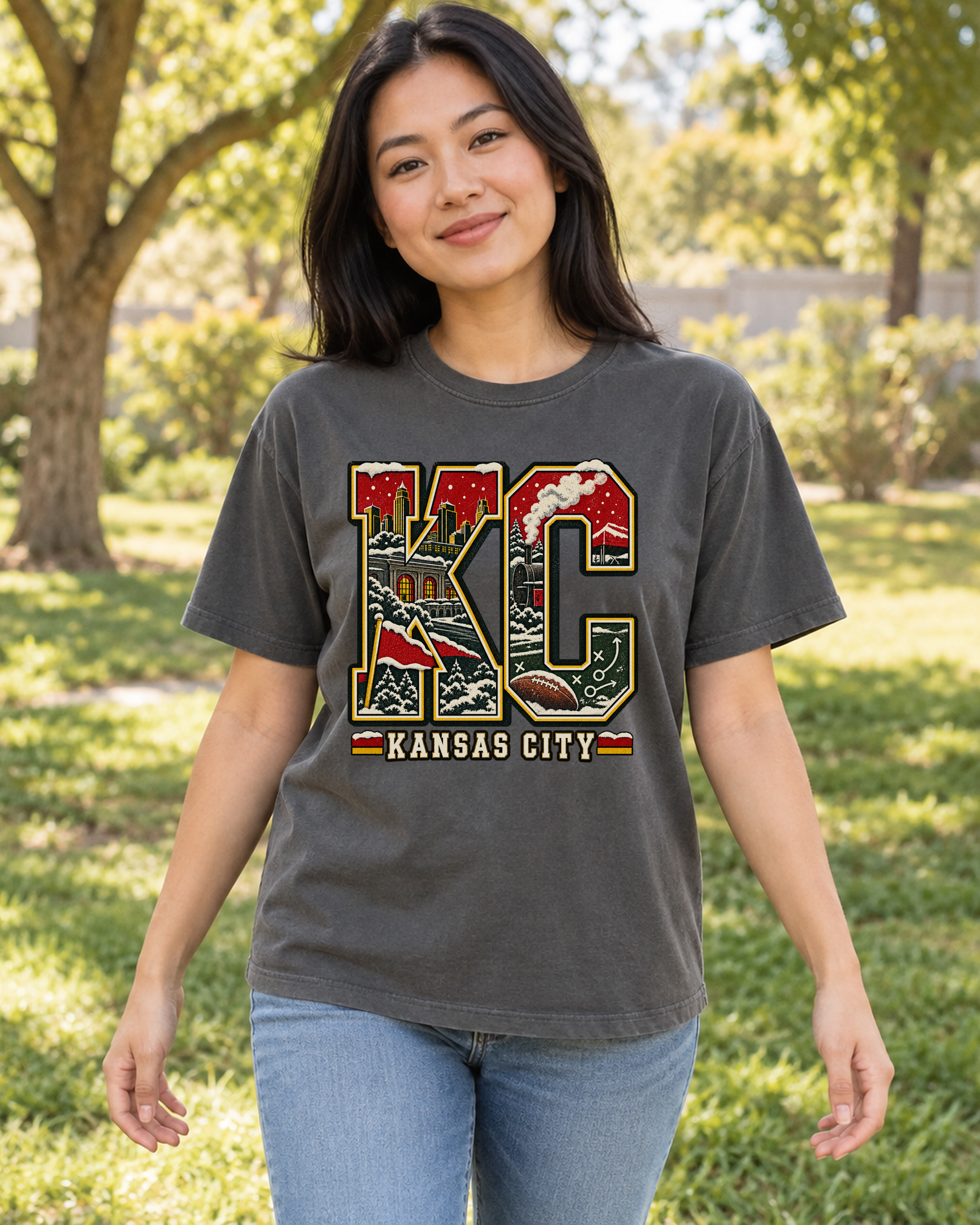 KC Winter Kansas City Premium T Shirt female lifestyle