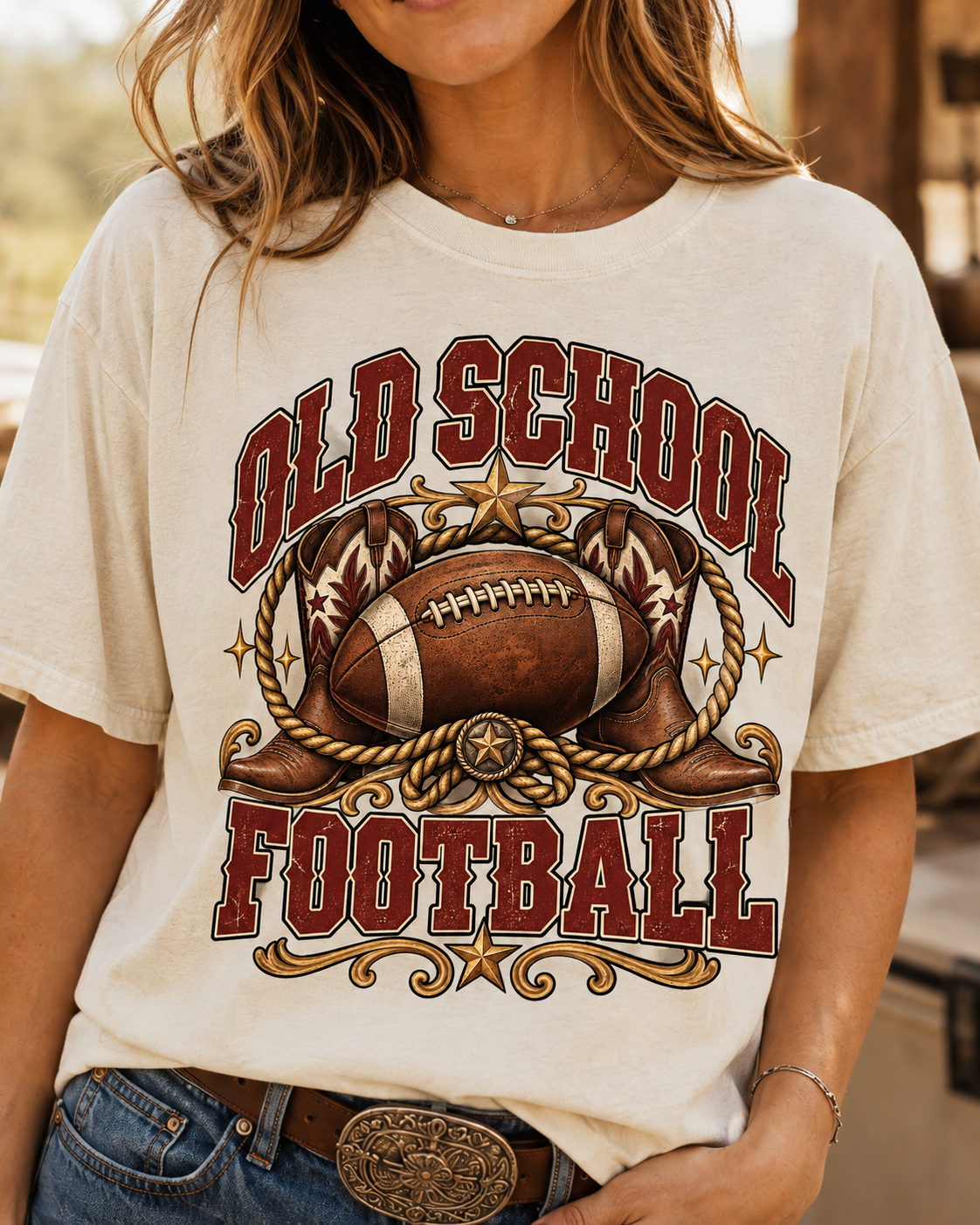 Old School Football T-shirt graphic close-up