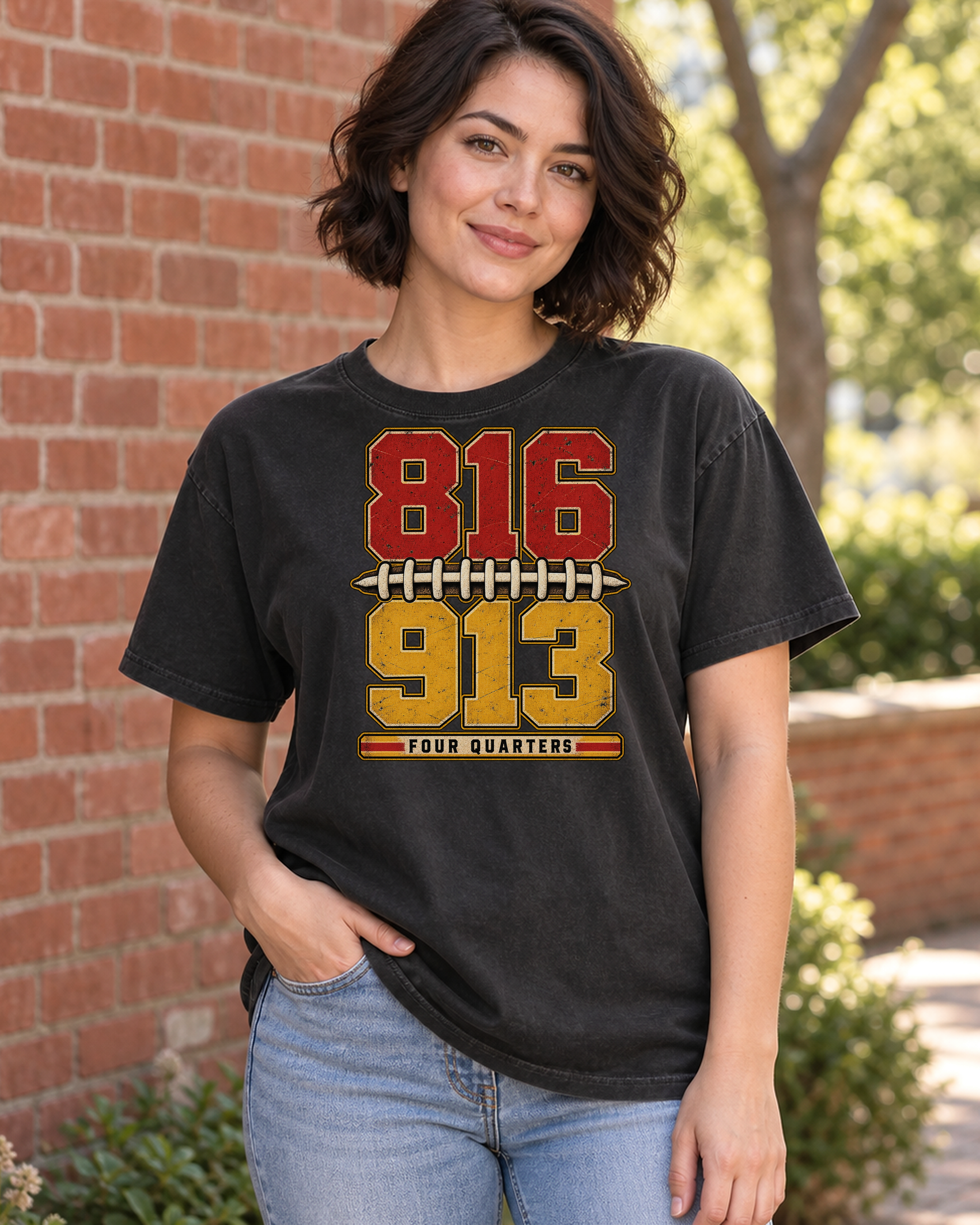 816 913 Four Quarters Area Code Premium T Shirt hero model