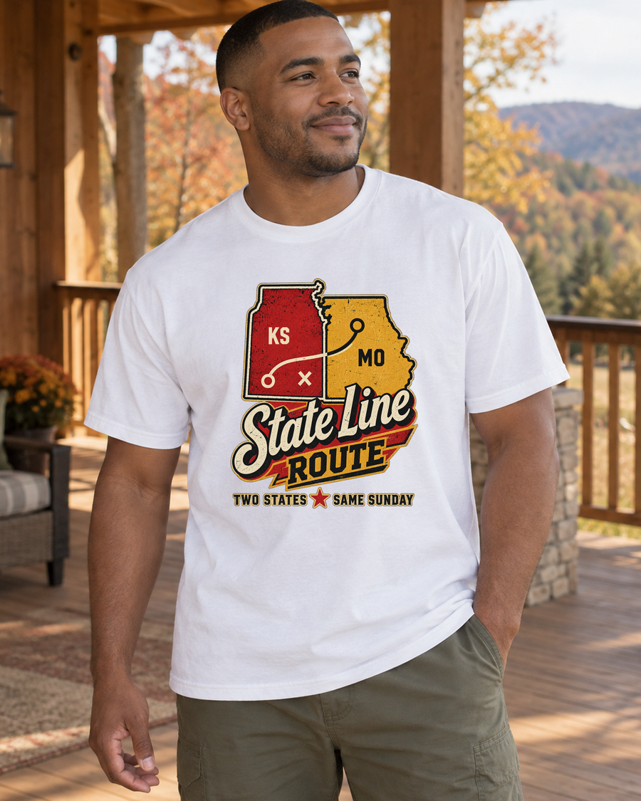 State Line Route Premium T Shirt male lifestyle