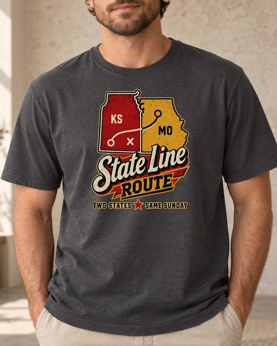 State Line Route Premium T Shirt close up