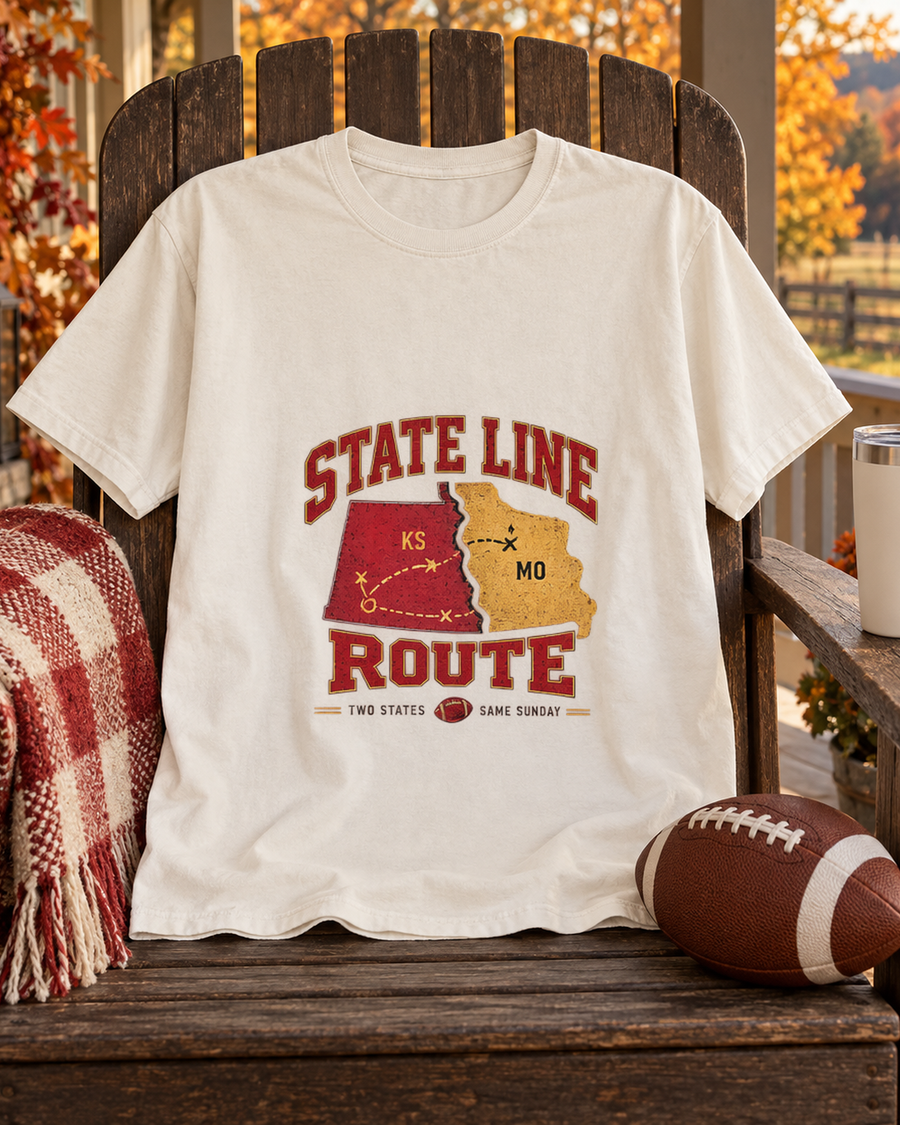 State Line Route Premium T Shirt styled scene