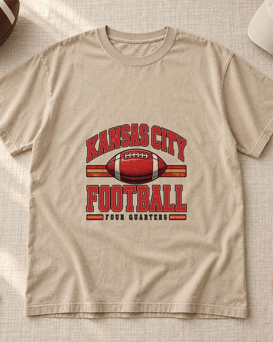 Kansas City Football Retro Varsity Premium T Shirt flat lay