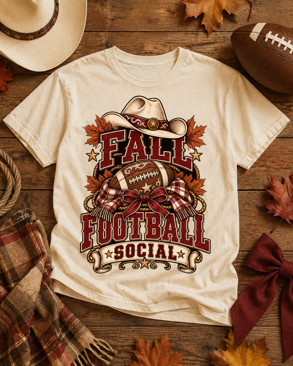 Fall Football Social game day T-shirt flat lay mockup