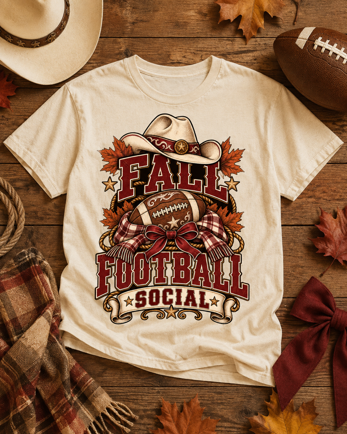 Fall Football Social game day T-shirt flat lay mockup