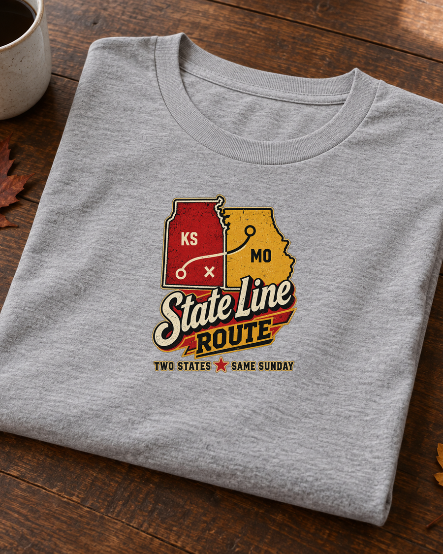 State Line Route Premium T Shirt folded detail