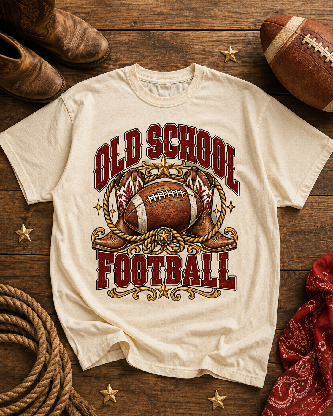 Old School Football T-shirt flat lay mockup