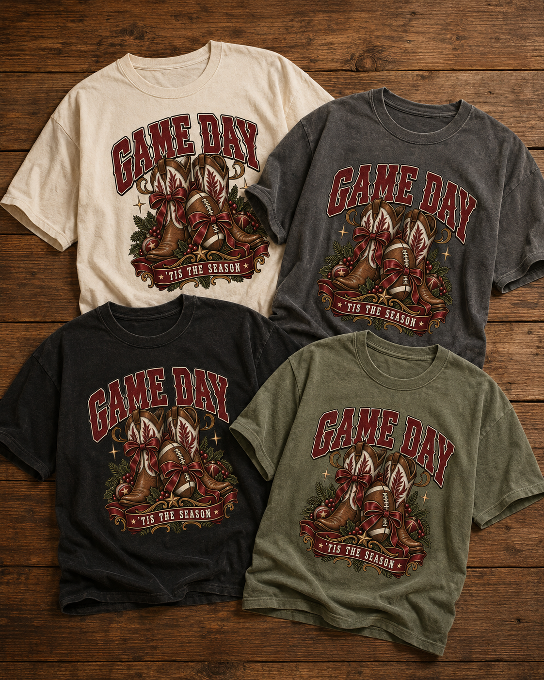 Game Day Tis The Season football T-shirt featured color examples