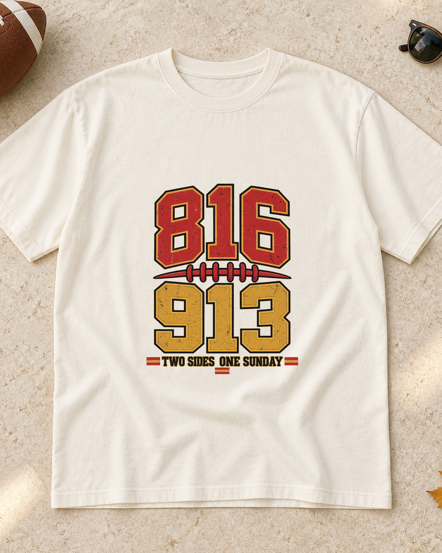 816 913 Two Sides One Sunday Premium T Shirt flat lay
