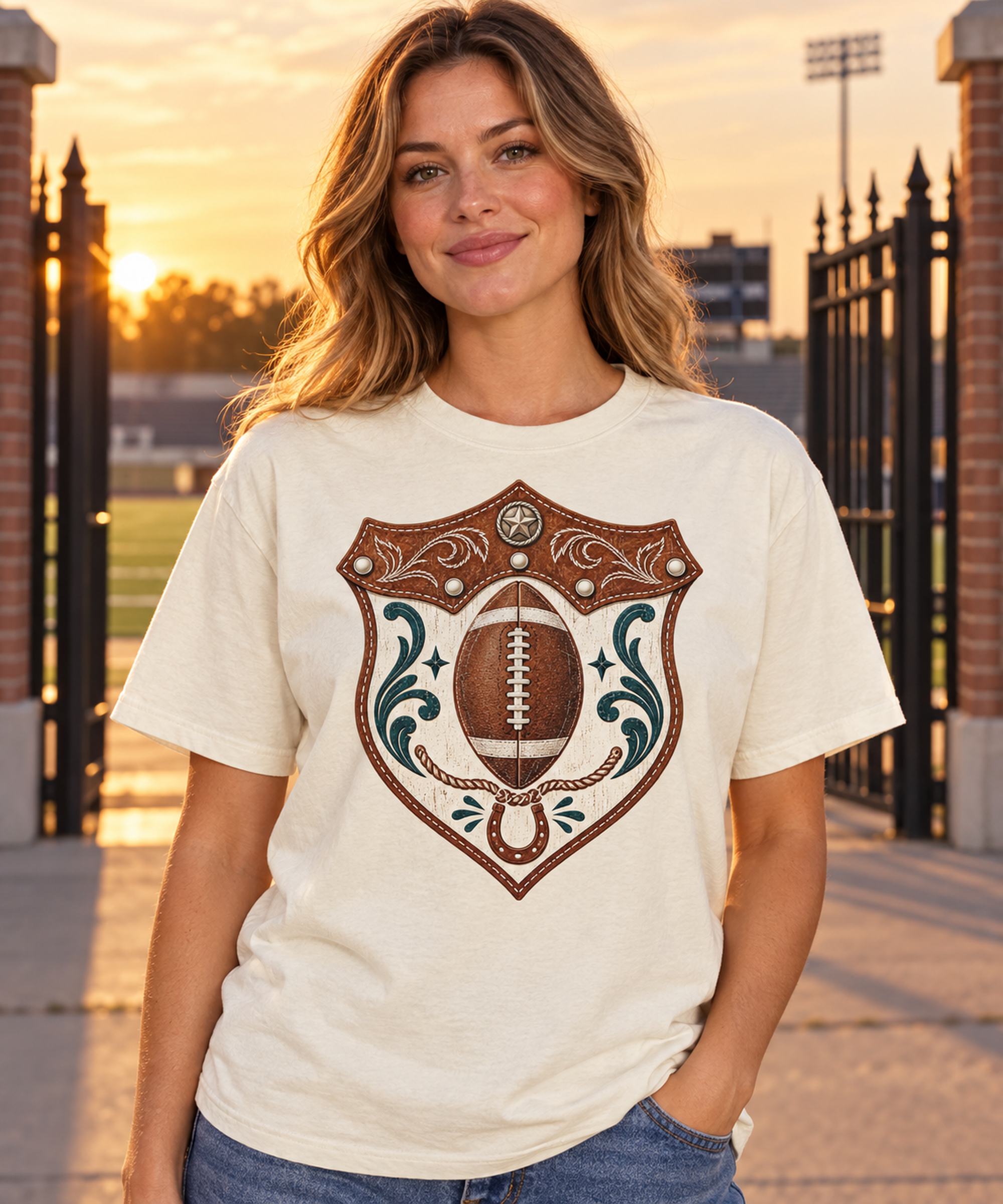 Western Football Shield T-shirt hero model mockup