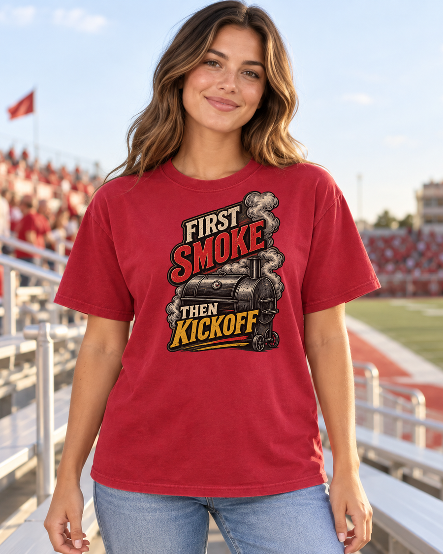 First Smoke Then Kickoff Kansas City Premium T Shirt hero model