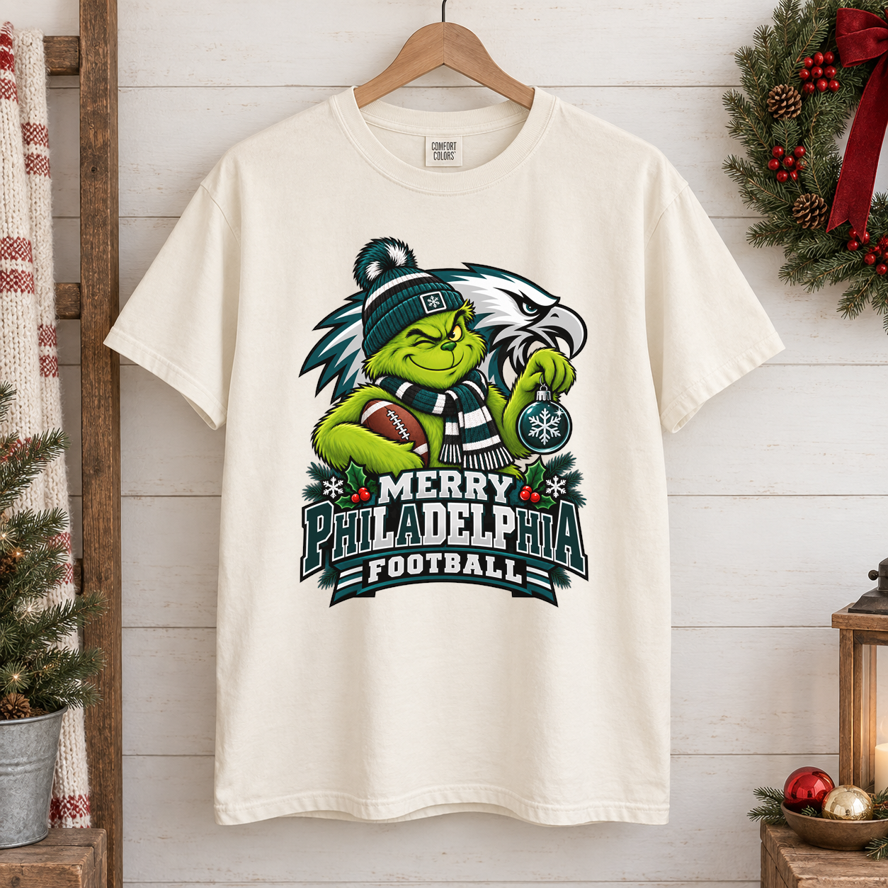 Grinch Merry Philadelphia Football – Comfort Colors Christmas T-Shirt mockup 1
