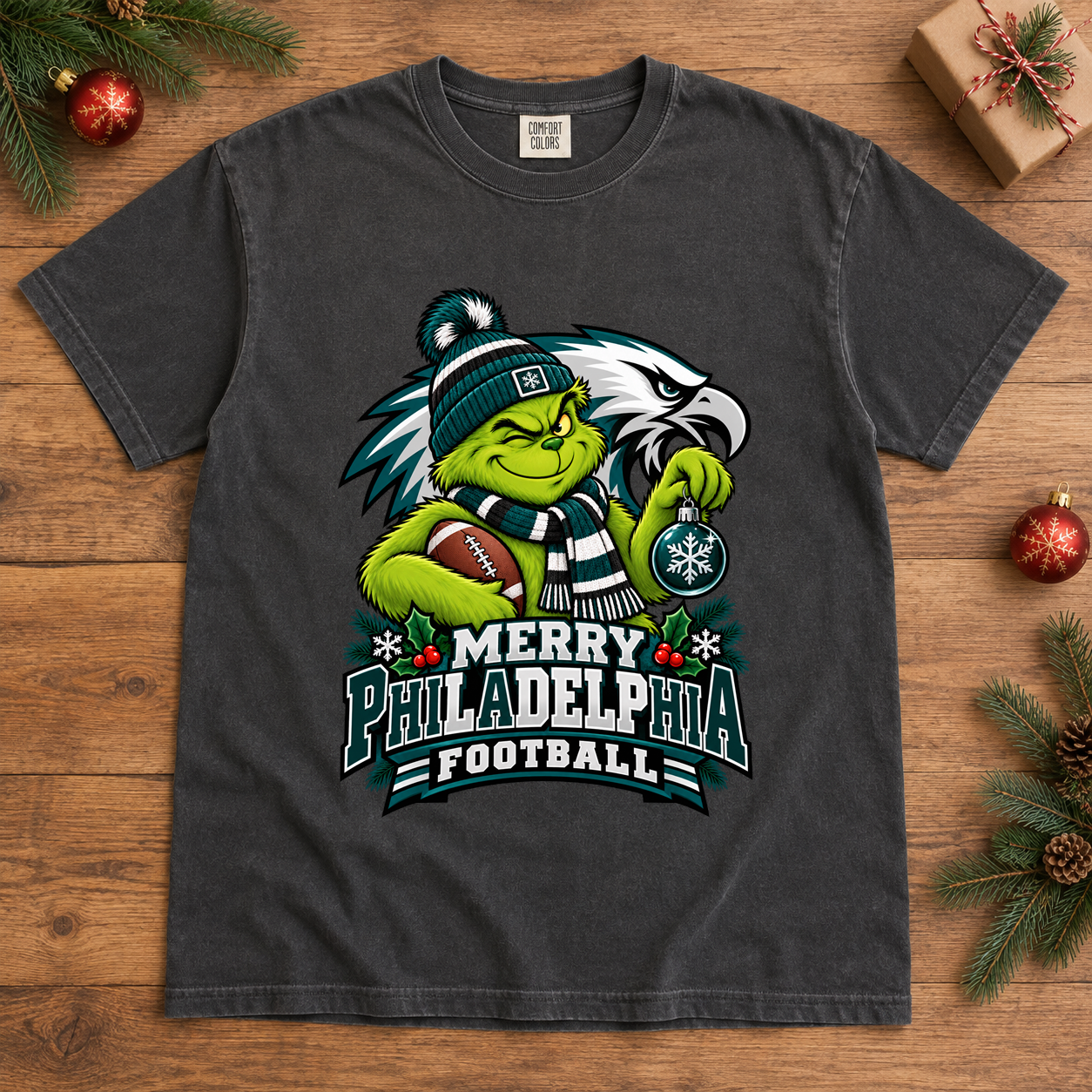 Grinch Merry Philadelphia Football – Comfort Colors Christmas T-Shirt mockup 2