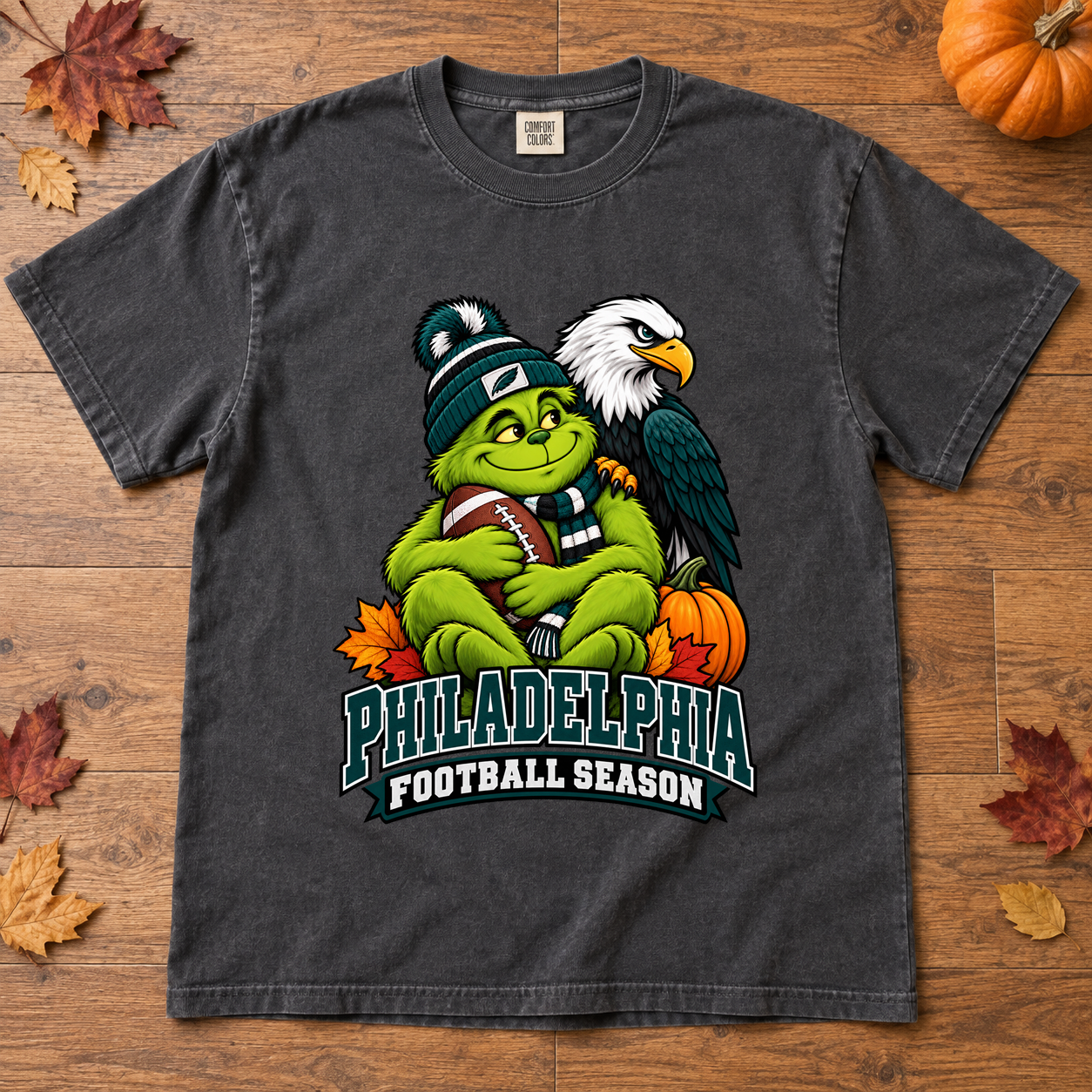 Grinch Philadelphia Football Season – Comfort Colors Fall Game Day T-Shirt mockup 2