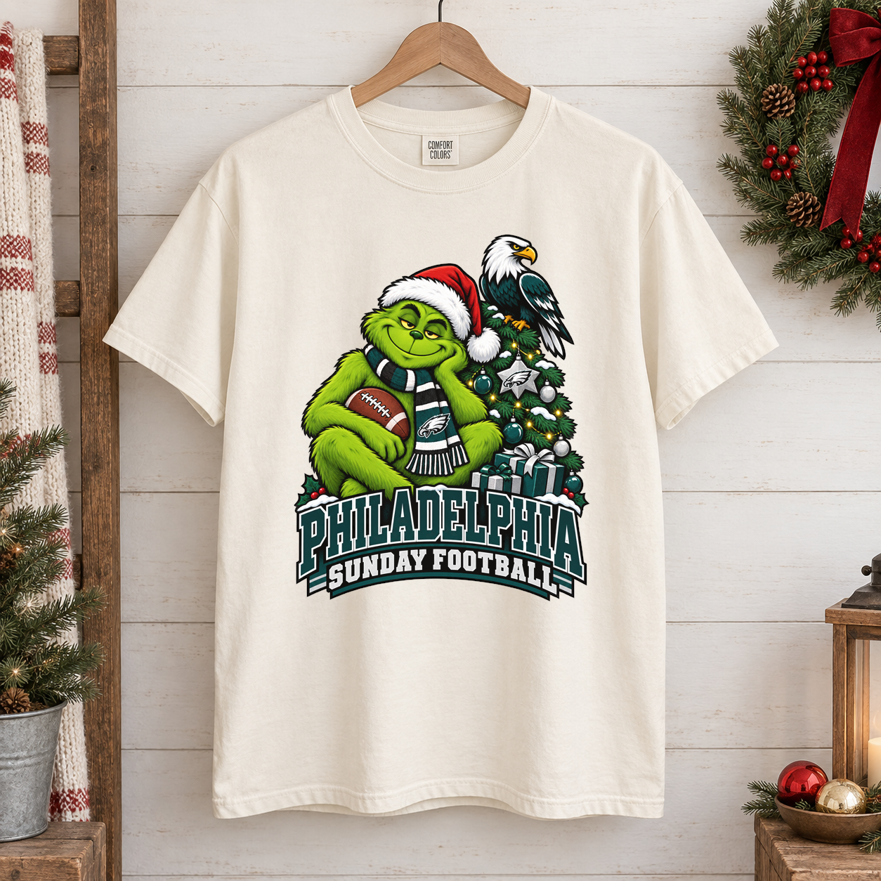 Grinch Philadelphia Sunday Football – Comfort Colors Christmas T-Shirt mockup 1