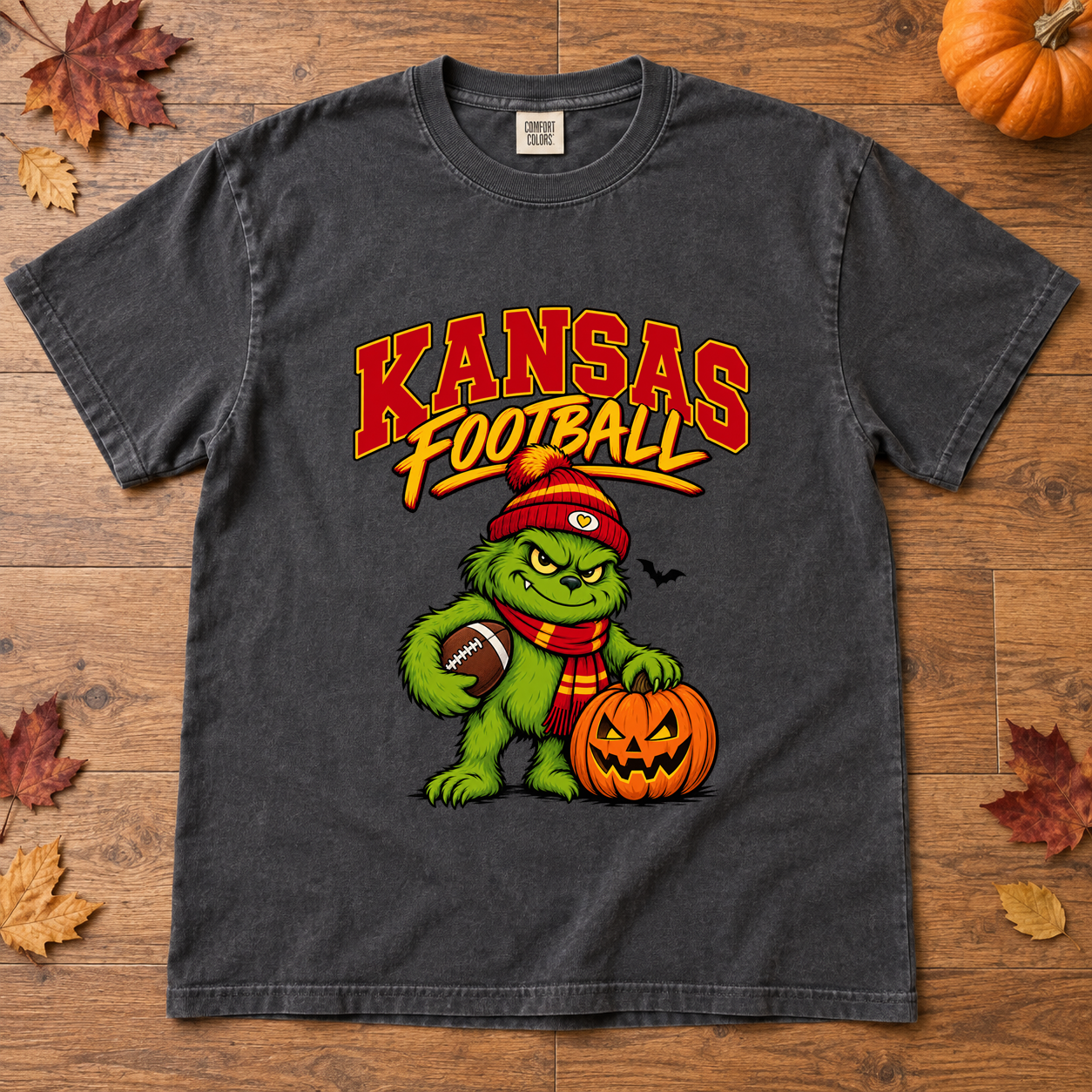 Grinch Kansas City Football Pumpkin – Comfort Colors Halloween T-Shirt mockup 2