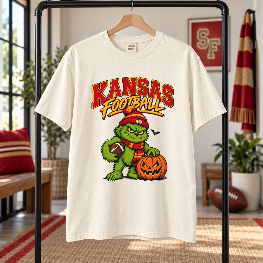 Grinch Kansas City Football Pumpkin – Comfort Colors Halloween T-Shirt mockup 5