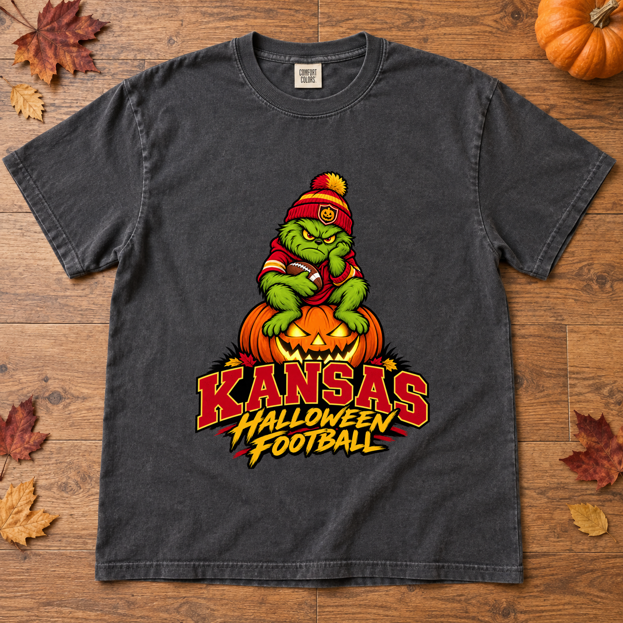 Grinch Kansas City Halloween Football – Comfort Colors T-Shirt mockup 2