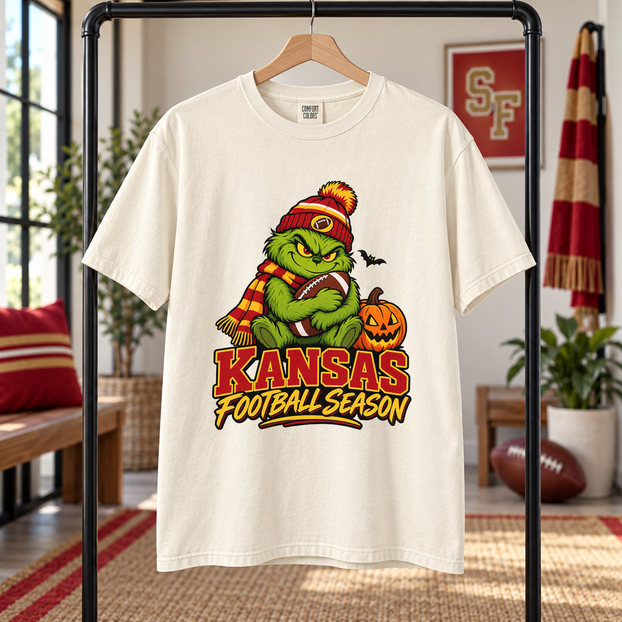 Grinch Kansas City Football Season – Comfort Colors Halloween T-Shirt mockup 5