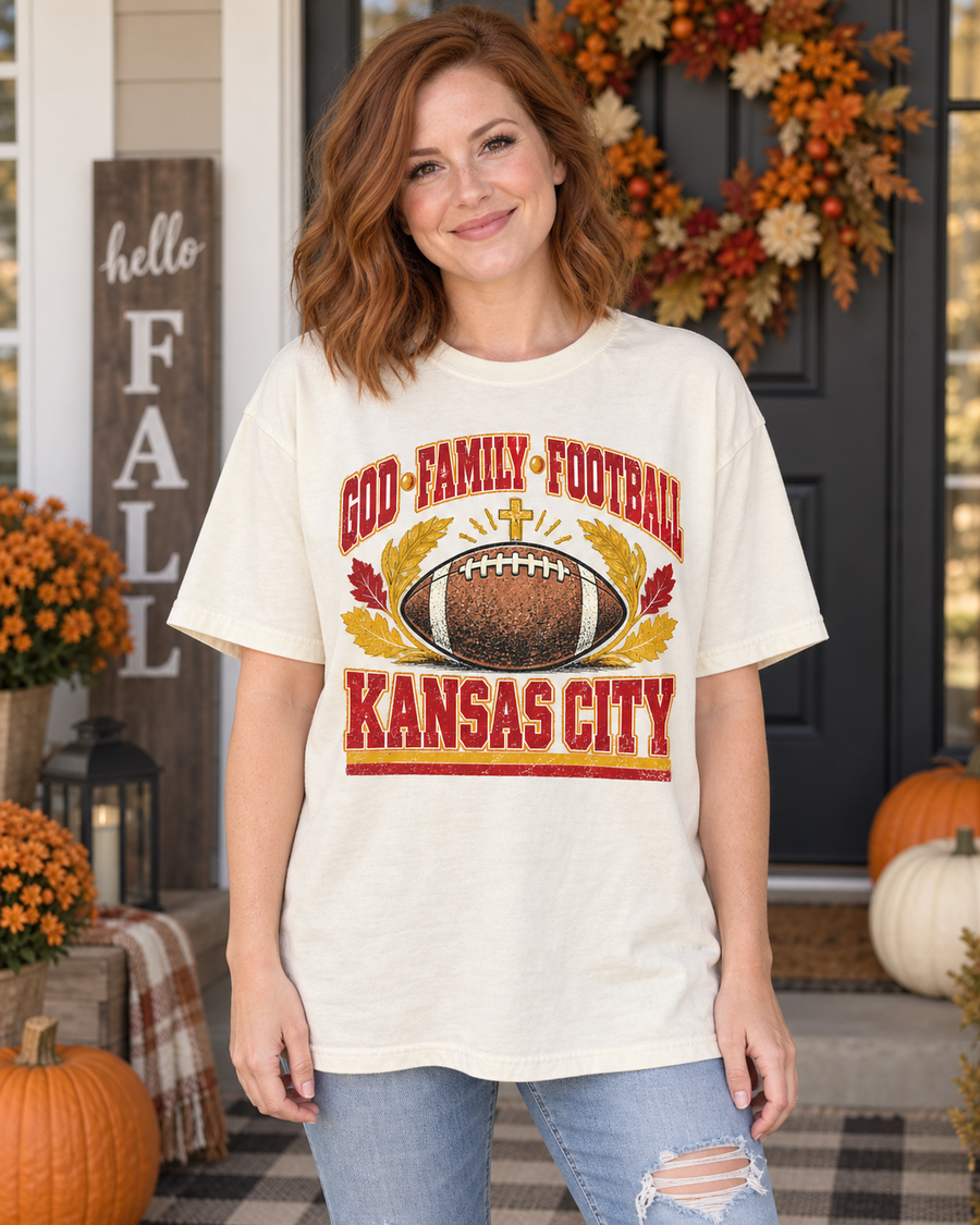 God Family Football Kansas City premium T shirt model mockup
