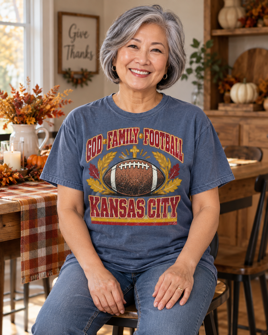 God Family Football Kansas City product lifestyle tee mockup