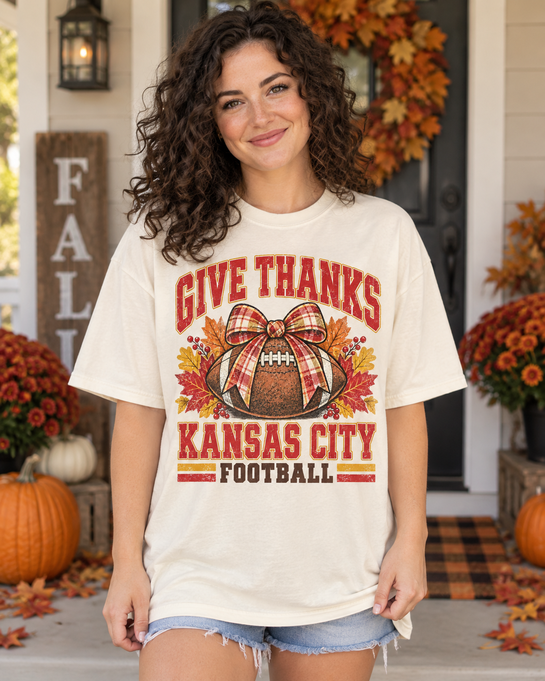 Give Thanks Kansas City Football premium T shirt model mockup