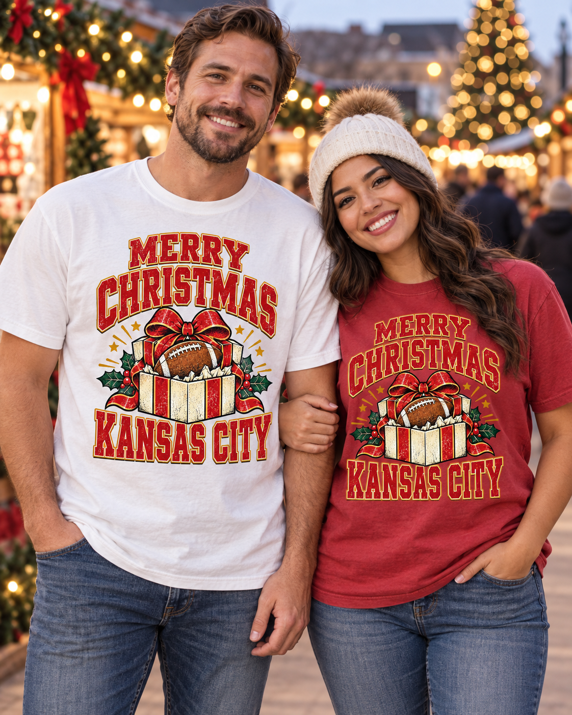 Merry Christmas Kansas City football couple lifestyle mockup