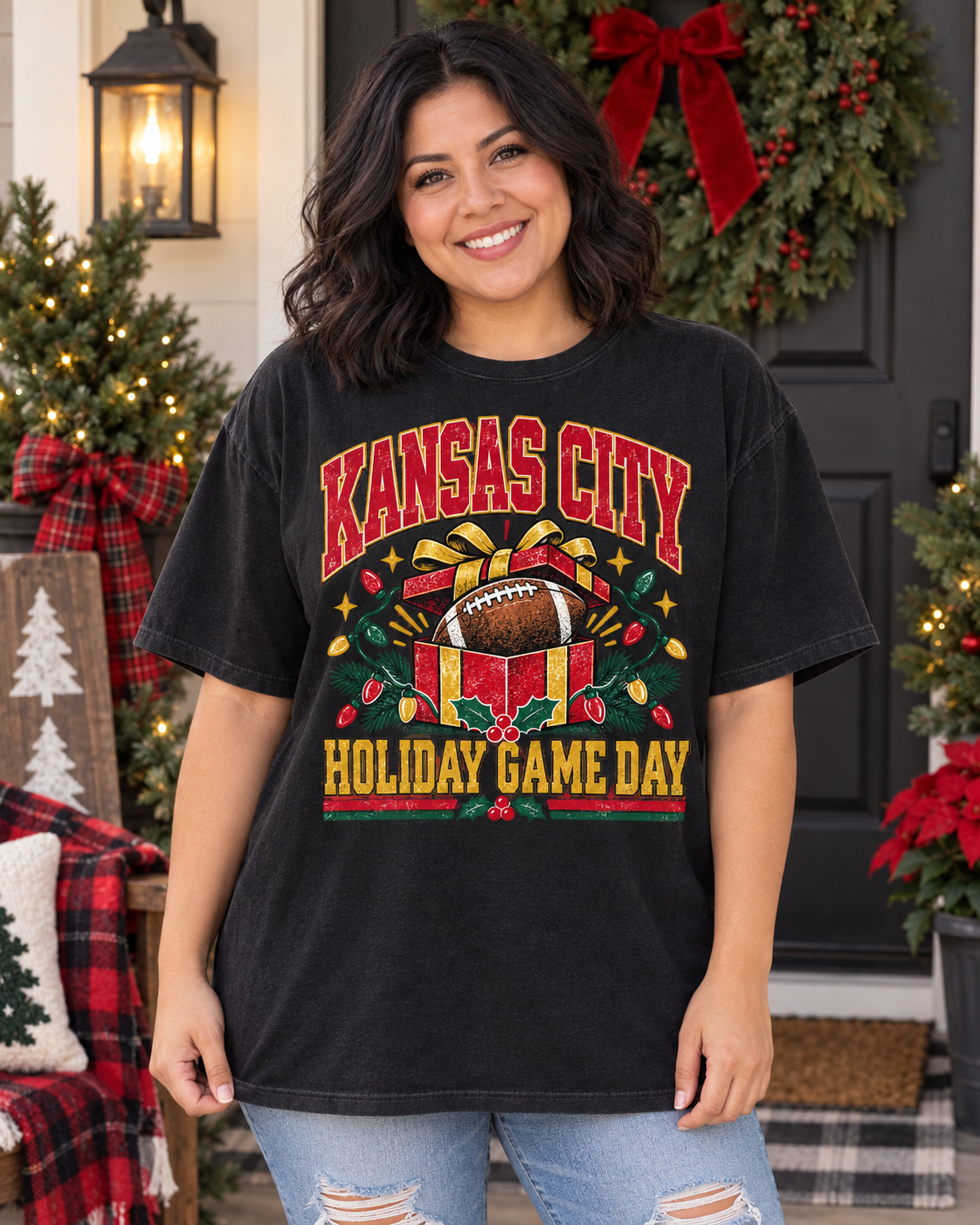Kansas City Holiday Game Day premium T shirt model mockup