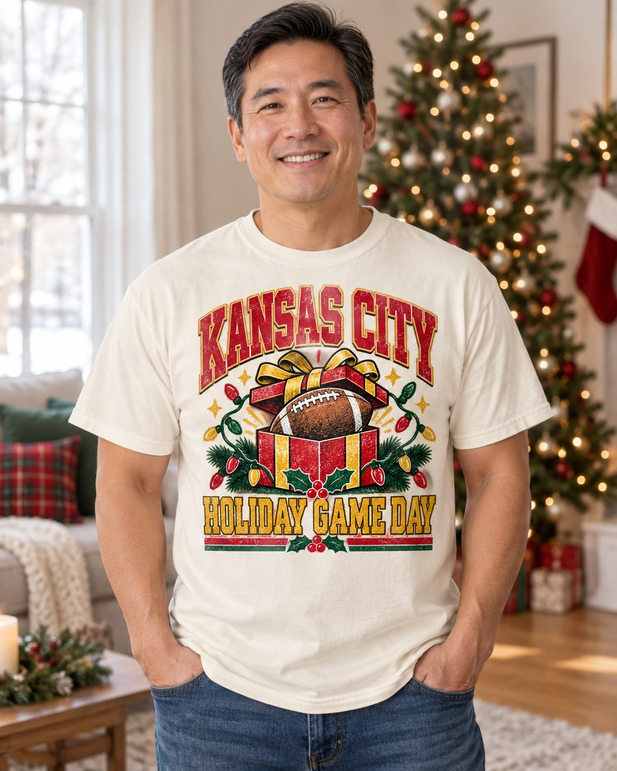 Kansas City Holiday Game Day hanging tee mockup