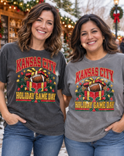 Kansas City Holiday Game Day flat lay tee mockup