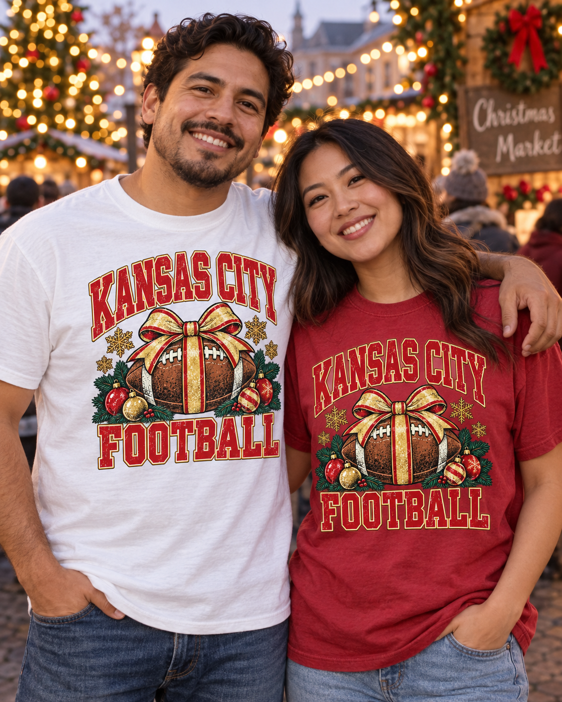 Kansas City Christmas bow football couple mockup
