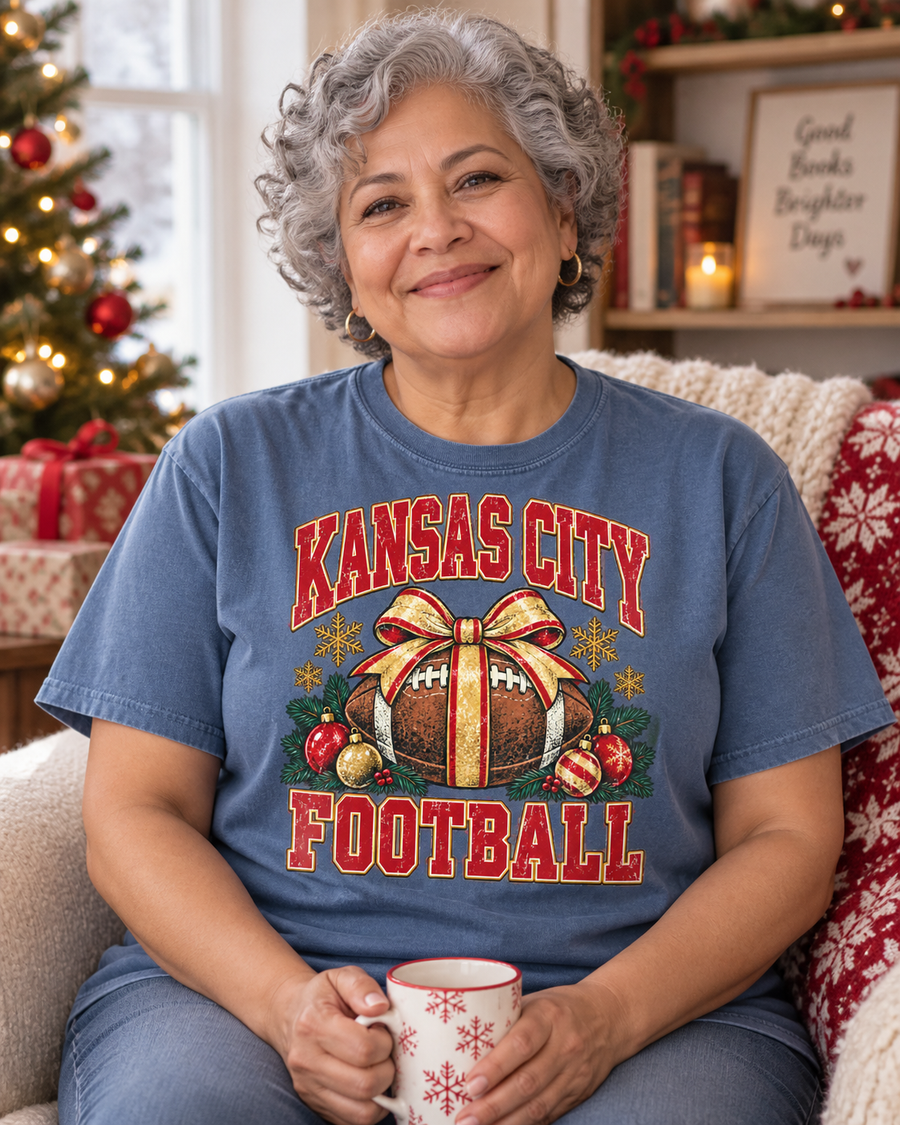 Kansas City Christmas bow football product lifestyle mockup