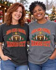 Jesus Family Football Kansas City flat lay tee mockup