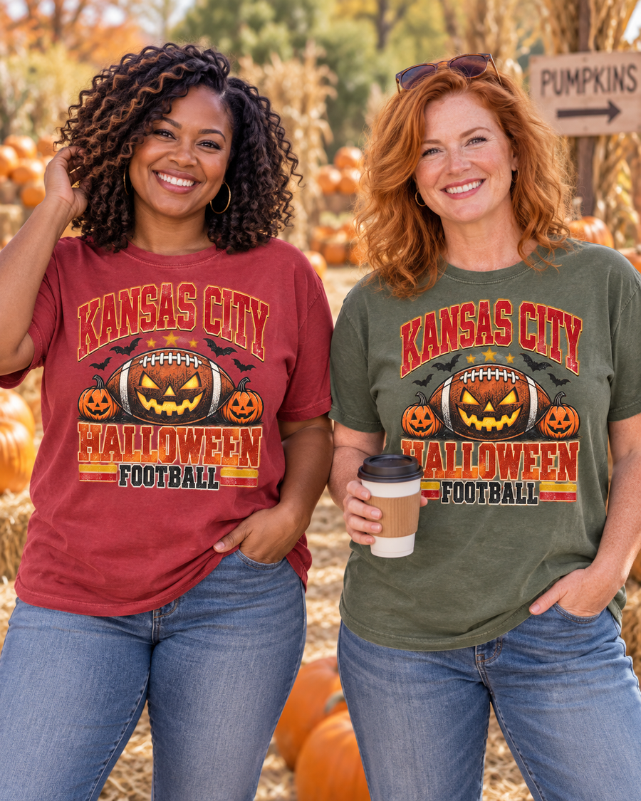 Kansas City Halloween Football flat lay tee mockup