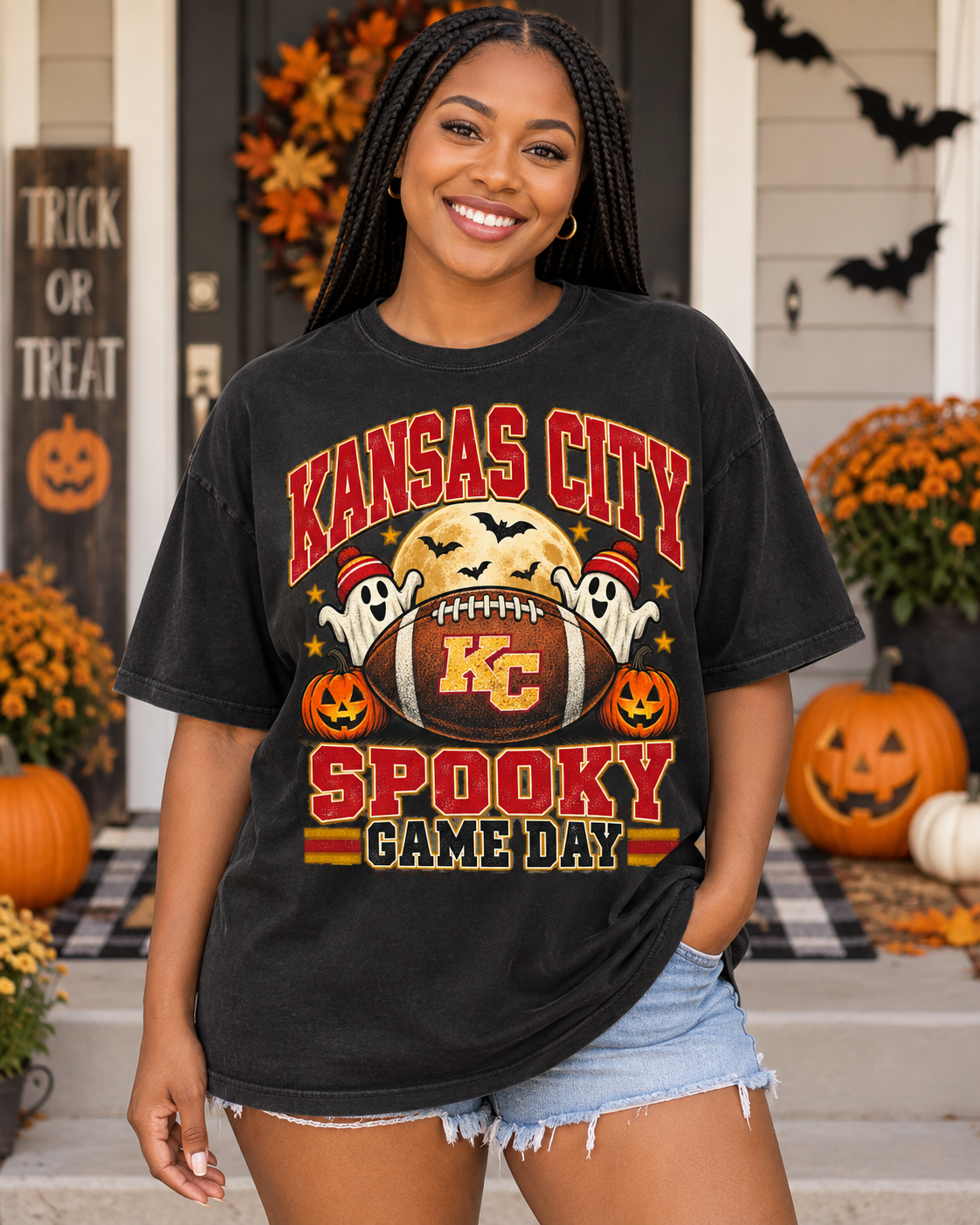 Kansas City Spooky Game Day premium T shirt model mockup