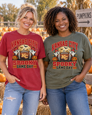 Kansas City Spooky Game Day flat lay tee mockup