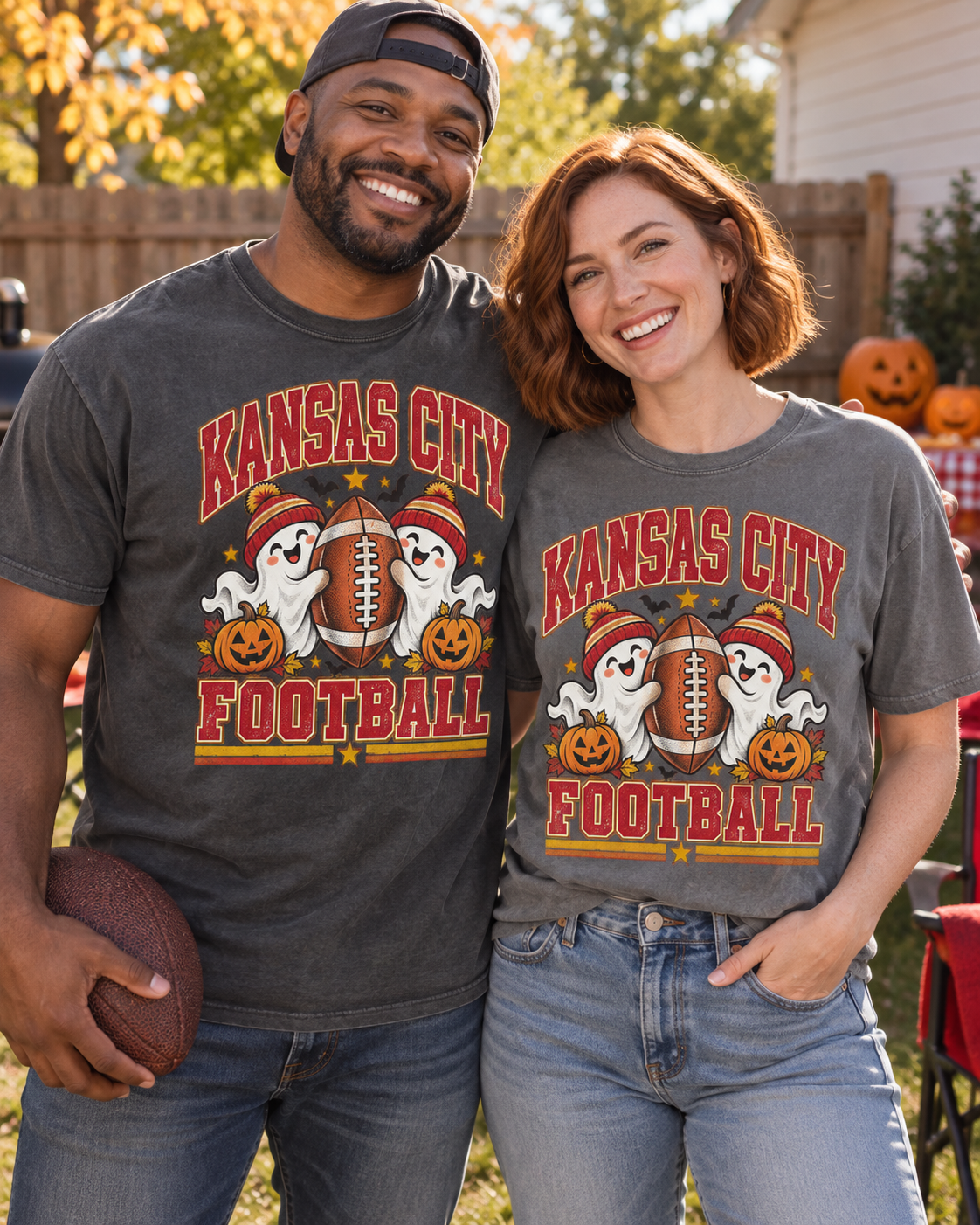 Kansas City Ghost Football Halloween couple mockup